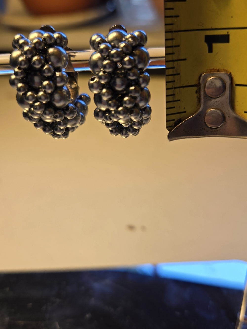 Clustered Metallic Beaded Half Hoop Style Clip On Earrings - Picture 5 of 5